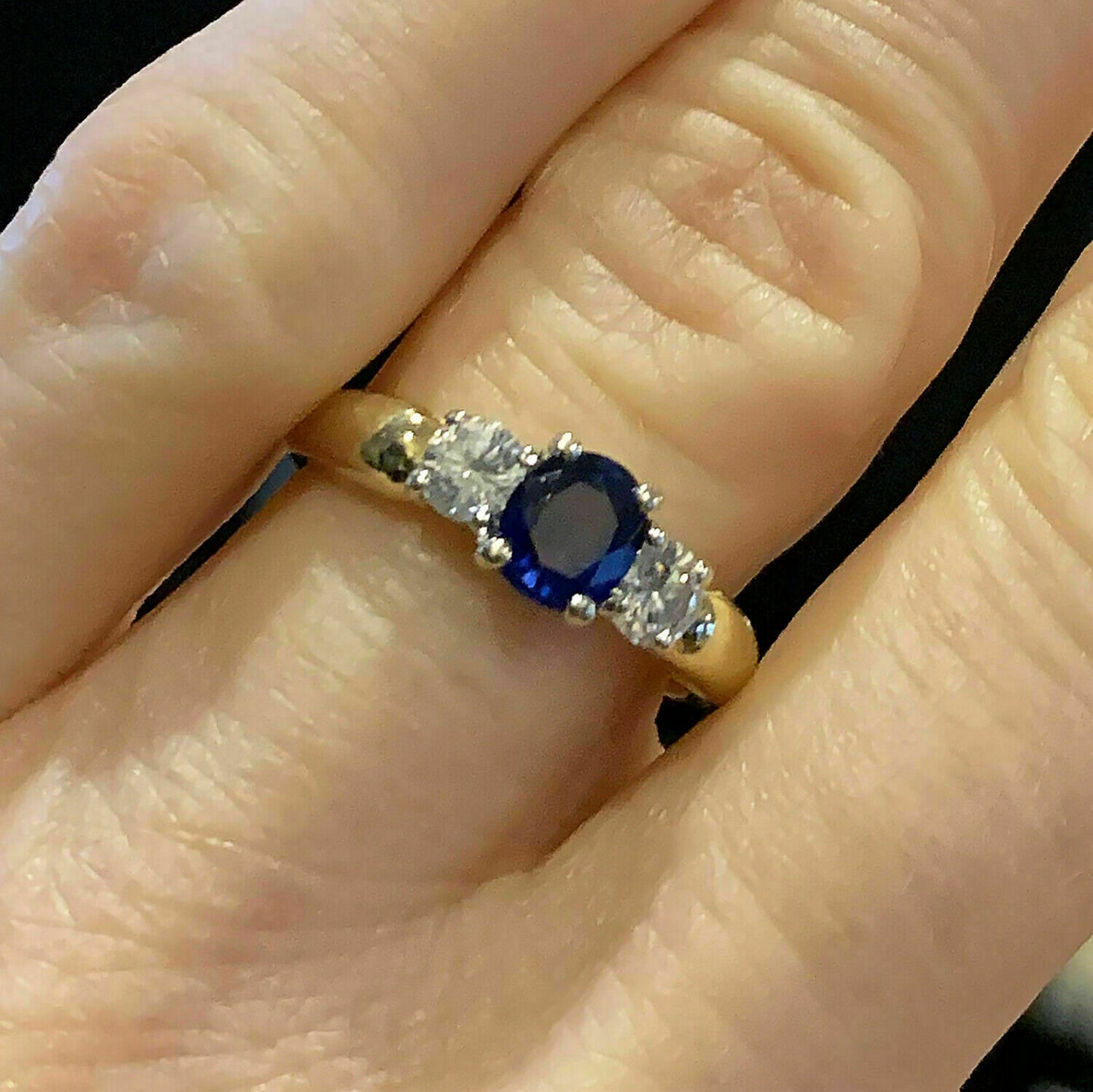1.5 Ct Round Cut Blue Sapphire Three Stone Wedding & Anniversary Ring 14K Yellow Gold Over