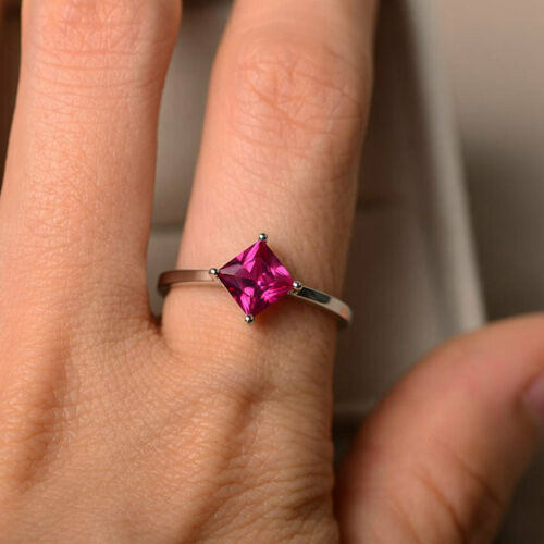 1 Ct Pink Sapphire 14K White Gold Over Solitaire Engagement Wedding Ring
