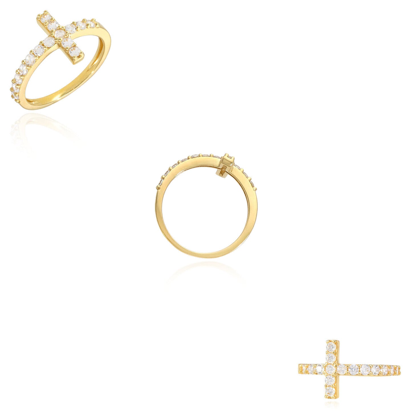 1 Ct Round Cut Simulated Diamond 14K Yellow Gold Finish Sideways Cross Promise Ring 925 Sterling Silver