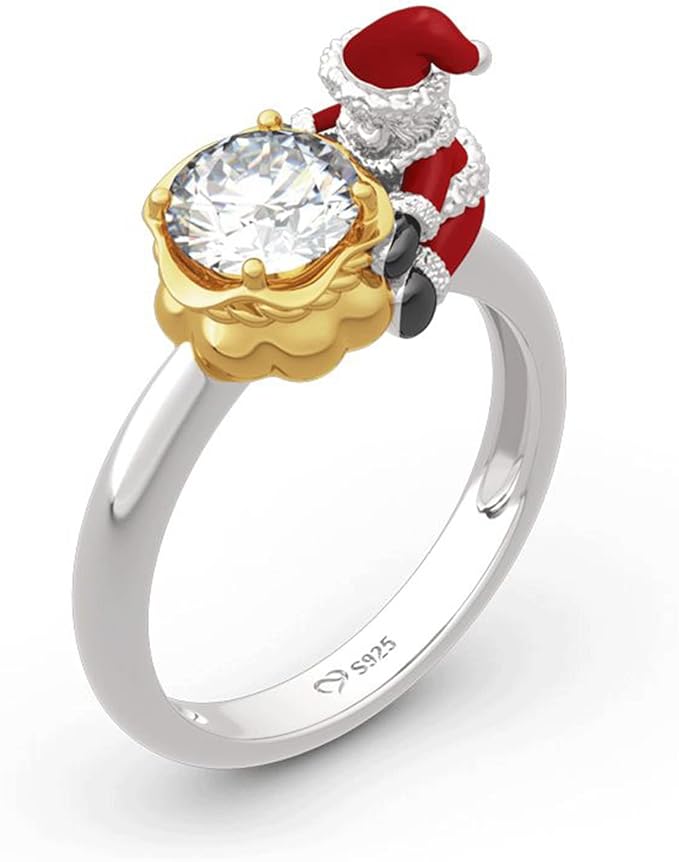 2 Ct Round Cut Diamond 14K White & Yellow Gold Over Welcome Jeulia Hug Christmas Anniversary Ring 925 Sterling Silver