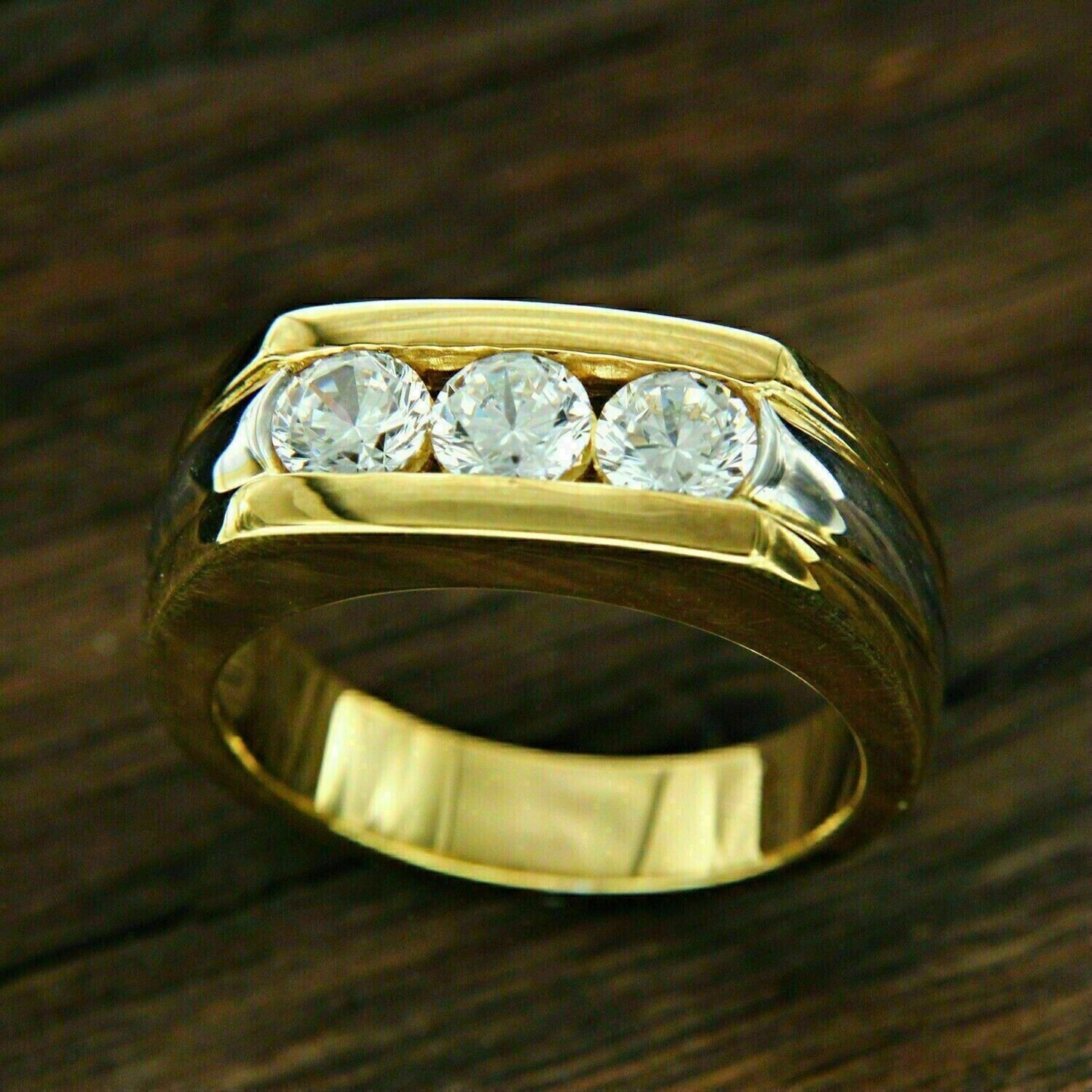 2Ct Round Cut White Diamond 14K White & Yellow Gold Finish Men's Wedding Anniversary Band Ring On 925 Sterling Silvers