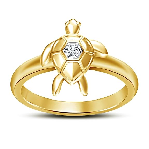 0.50 Ct Round Cut Cubic Zirconia Diamond 14K Yellow Gold Over 925 Sterling Silver Tortoise Ring For Unisex - atjewels.in