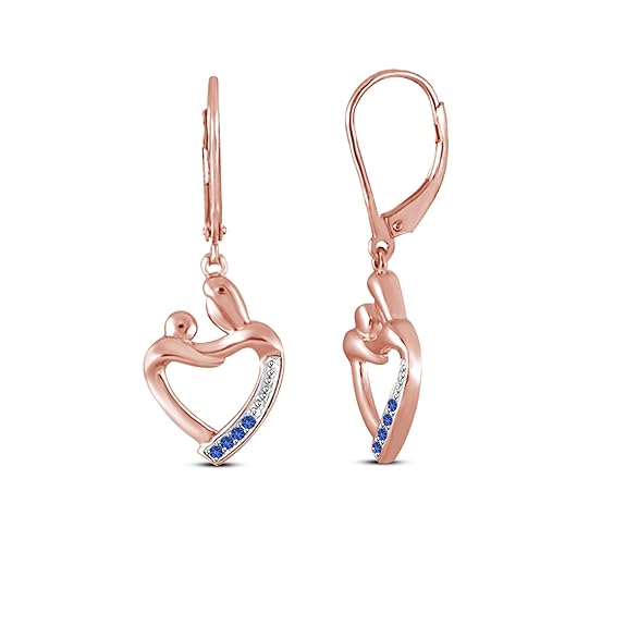 0.20 Ct Round Blue Sapphire Diamond 14K Rose Gold Plated On Mom and Baby Earrings For Women's 925 Sterling Silver