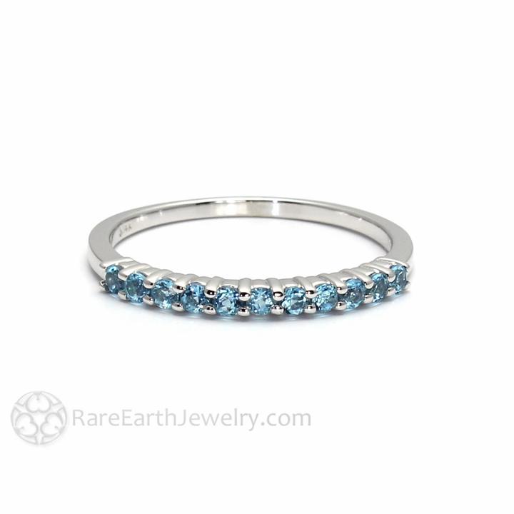 1 Ct Round cut Blue Topaz Diamond 14K White Gold Finish Promise Band Ring On 925 Sterling Silver