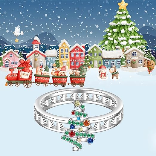 1 Ct Round Cut Multi Colour Diamond 14K White Gold Over 925 Sterling Silver Tree Merry Christmas Ring for Women Gifts