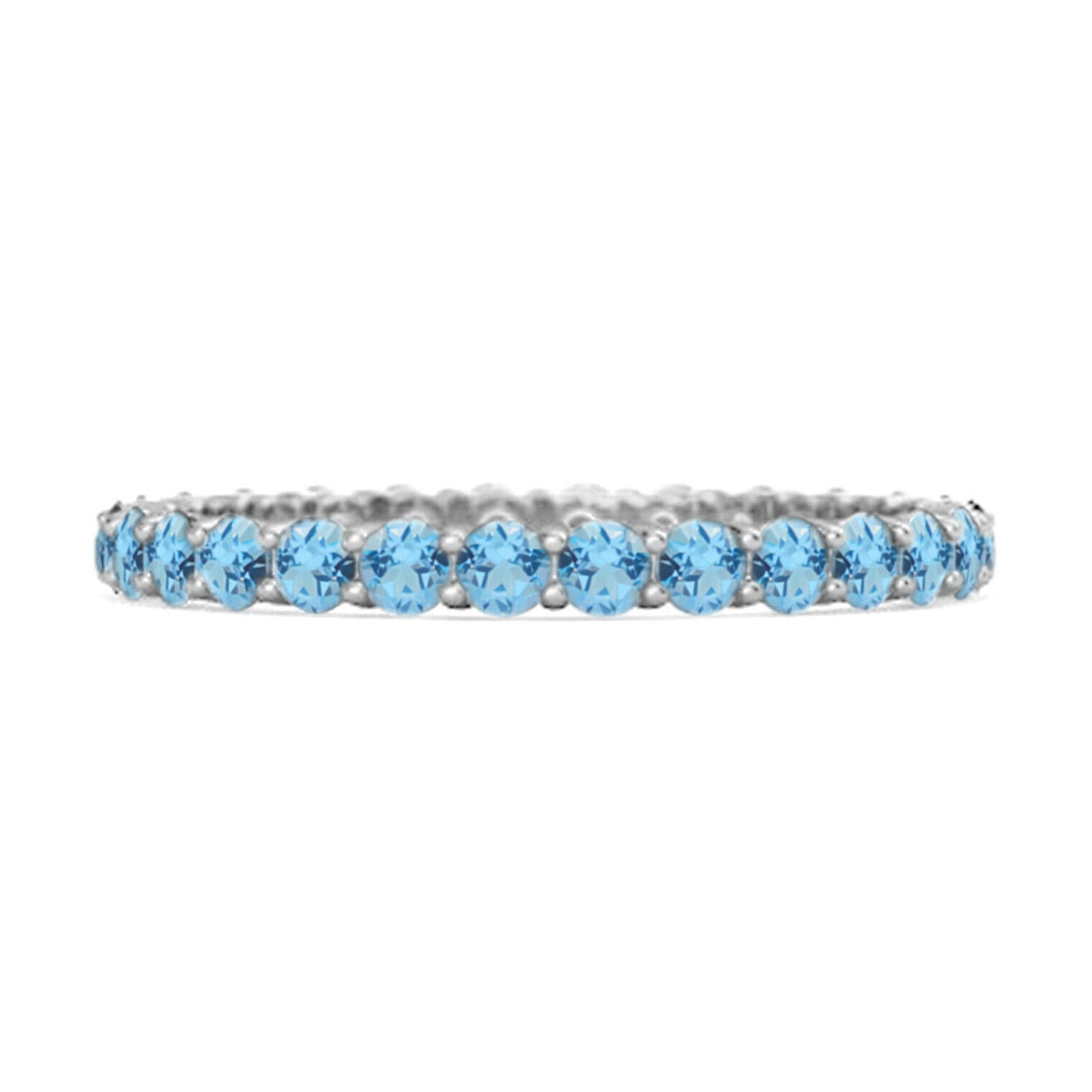 1 Ct Round Cut Blue Topaz Diamond Full Eternity 14K White Gold Finish Promise Ring On 925 Sterling Silver - atjewels.in