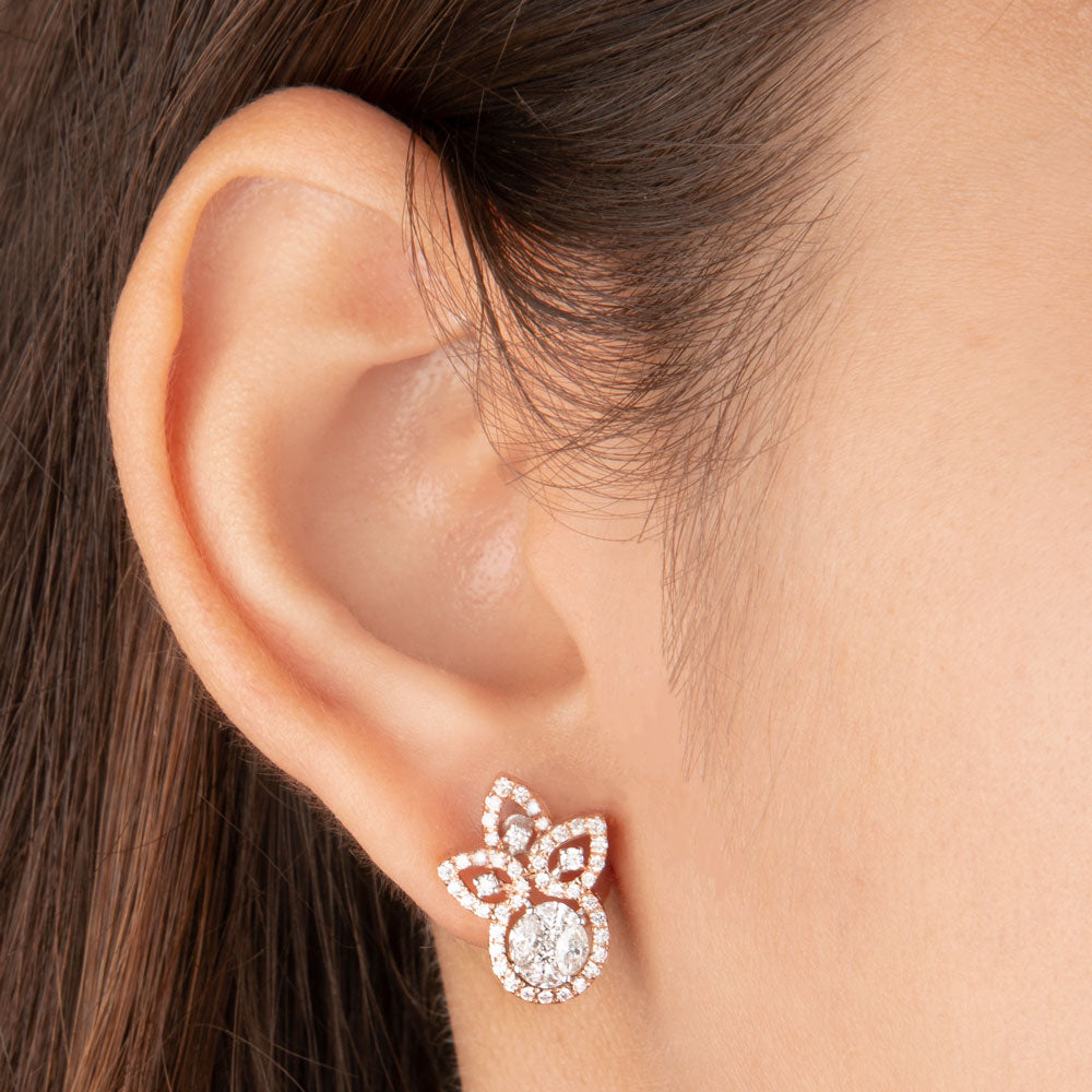 14K Rose Gold Diamond Earrings - 1.02ct VS-SI-FG