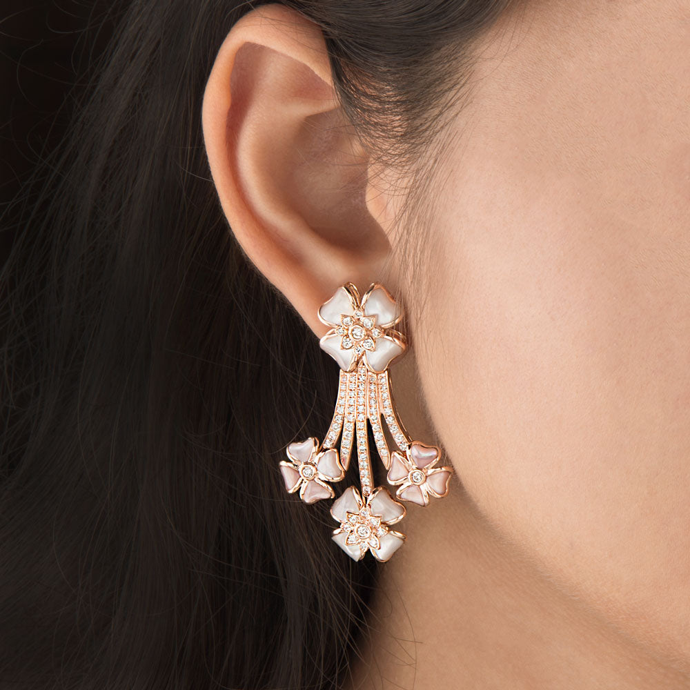 14K Rose Gold Diamond Earrings - 1.49ct VS-SI-HI with Colour Stones