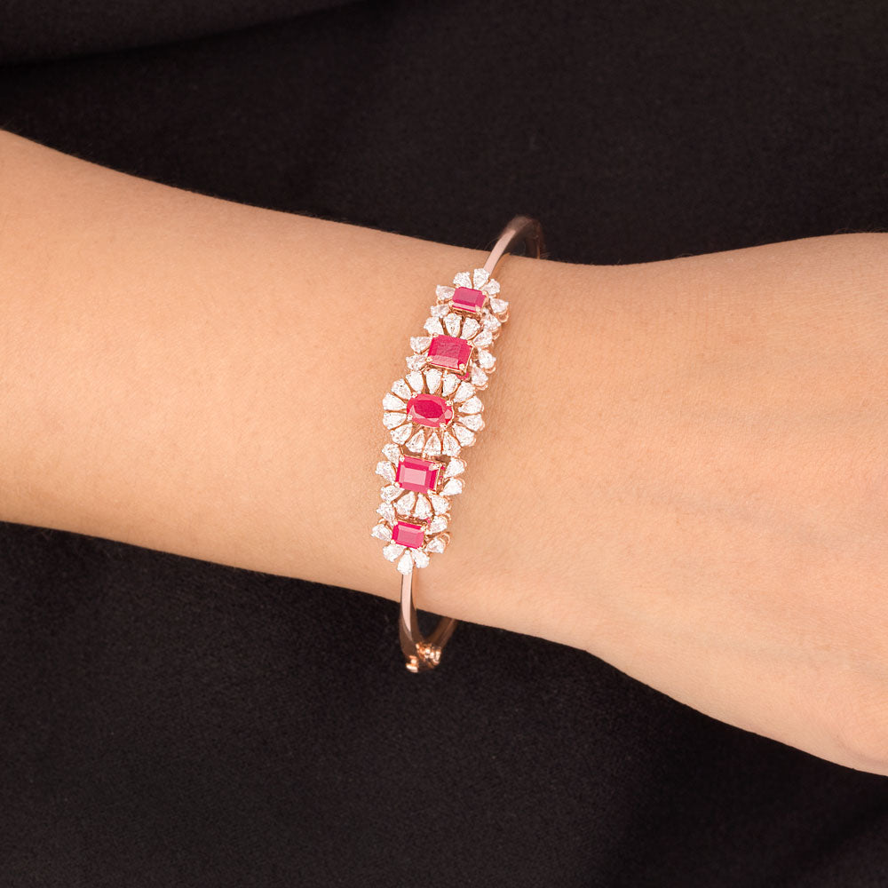 18K Rose Gold Diamond Kada - 1.798ct VVS-EF with Colour Stones