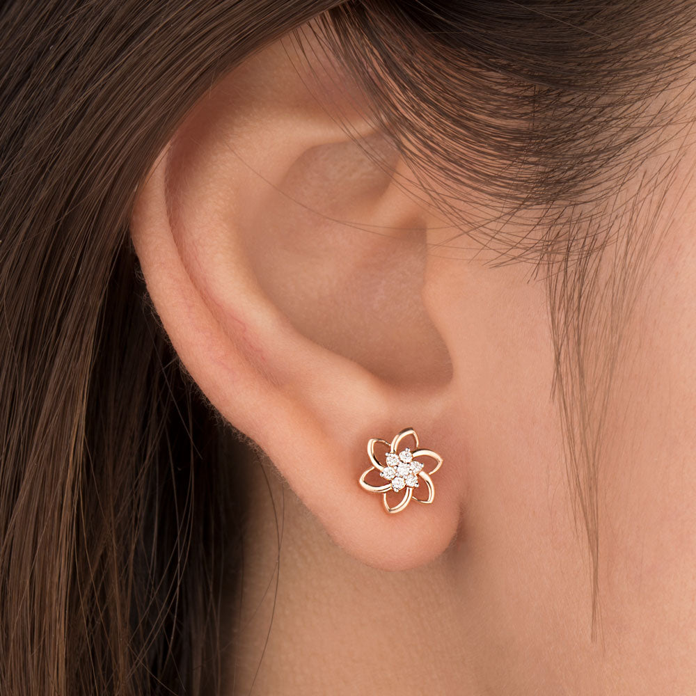 18K Rose Gold Diamond Earrings - 0.101ct VS-SI-EF