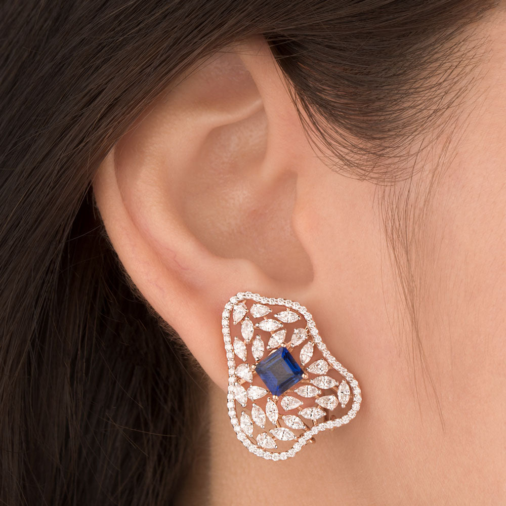 18K Rose Gold Diamond Earrings - 2.954ct VVS-EF with Colour Stones