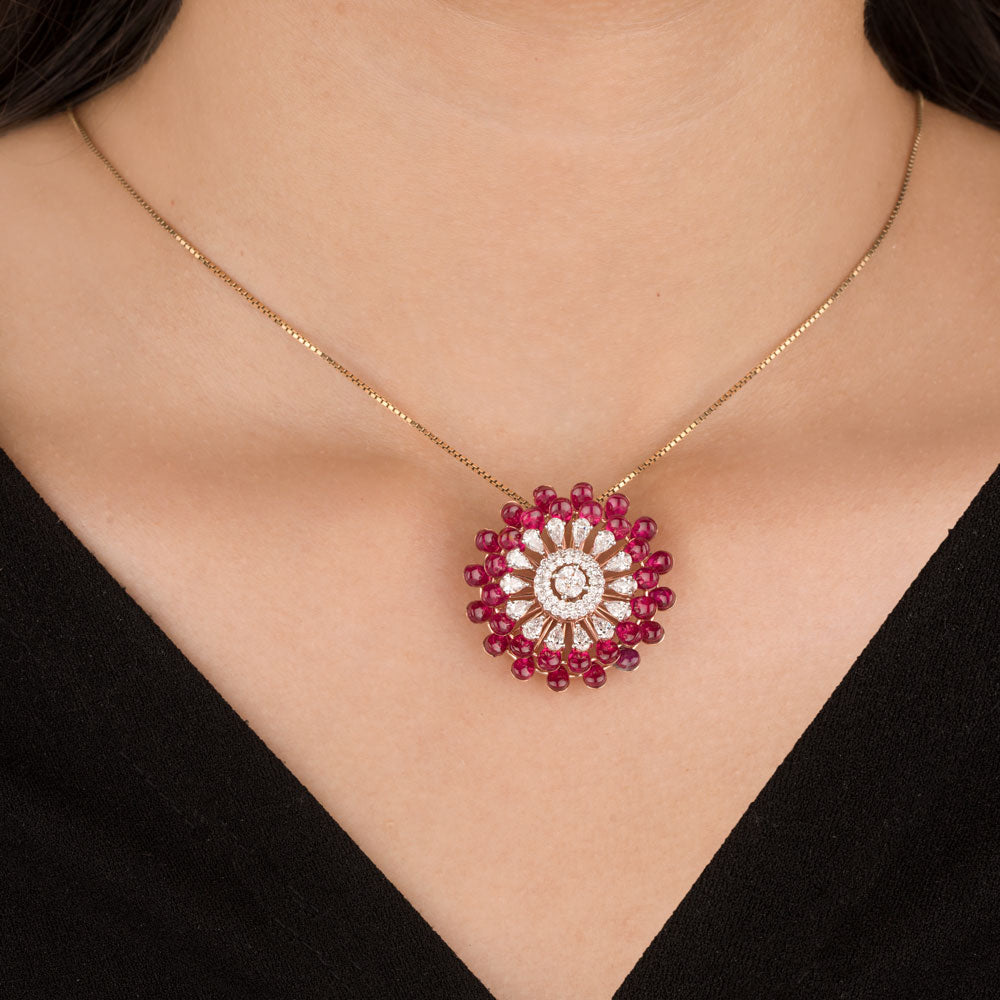 18K Rose Gold Diamond Pendant - 1.488ct VVS-EF with Colour Stones