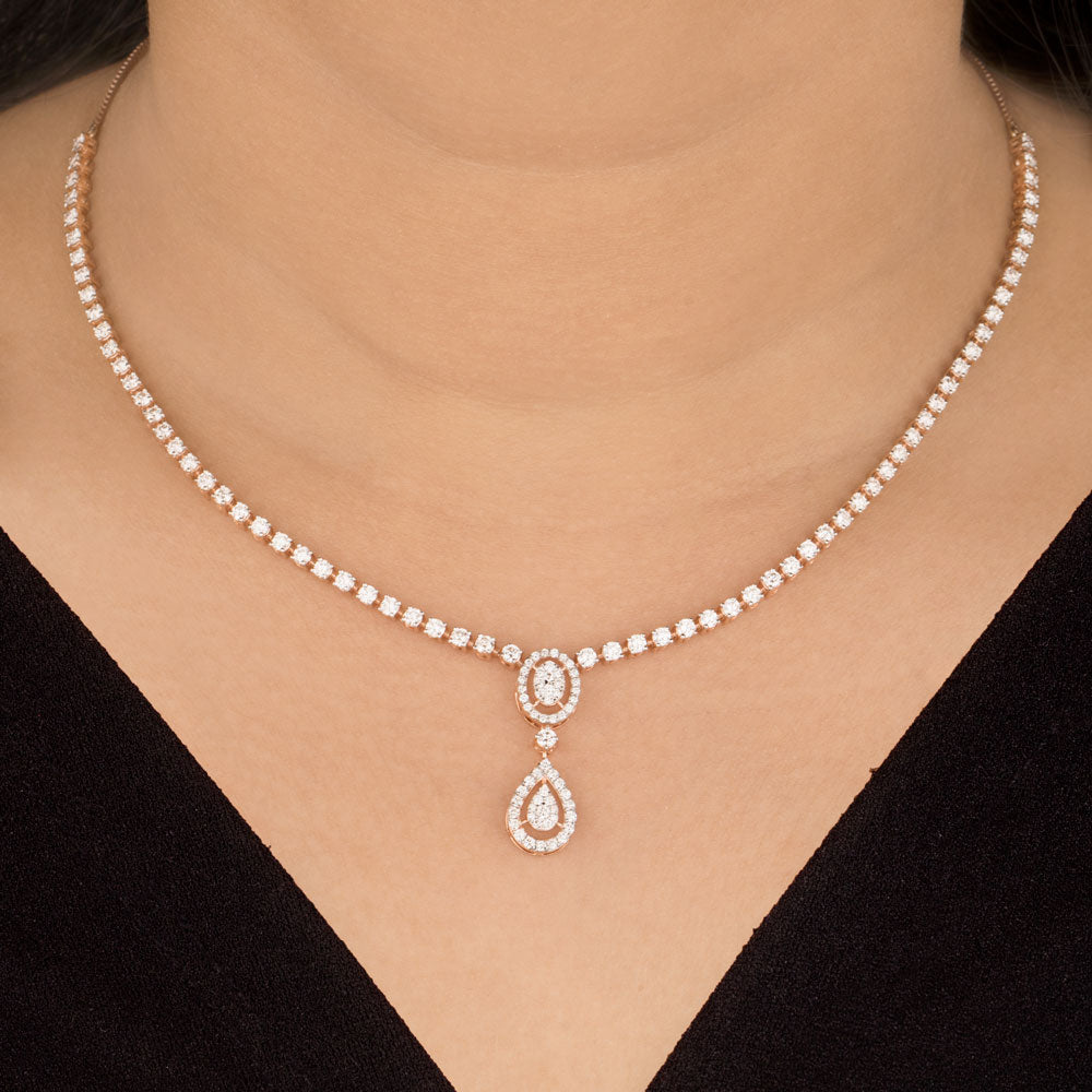 14K Rose Gold Diamond Necklace - 3.194ct VVS-VS-GH