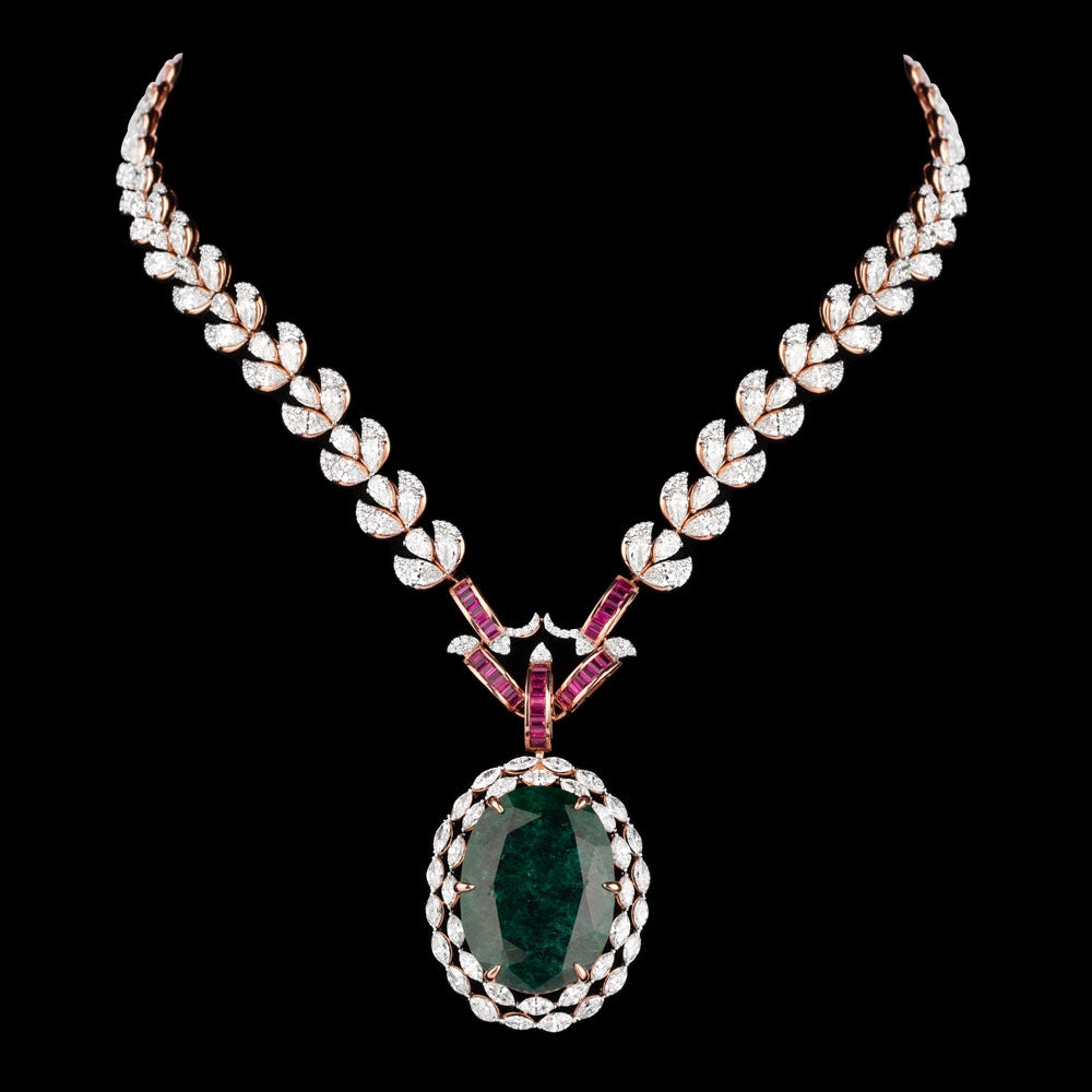 14K Rose Gold Diamond Necklace - 23.03ct VS-SI-HI with Colour Stones