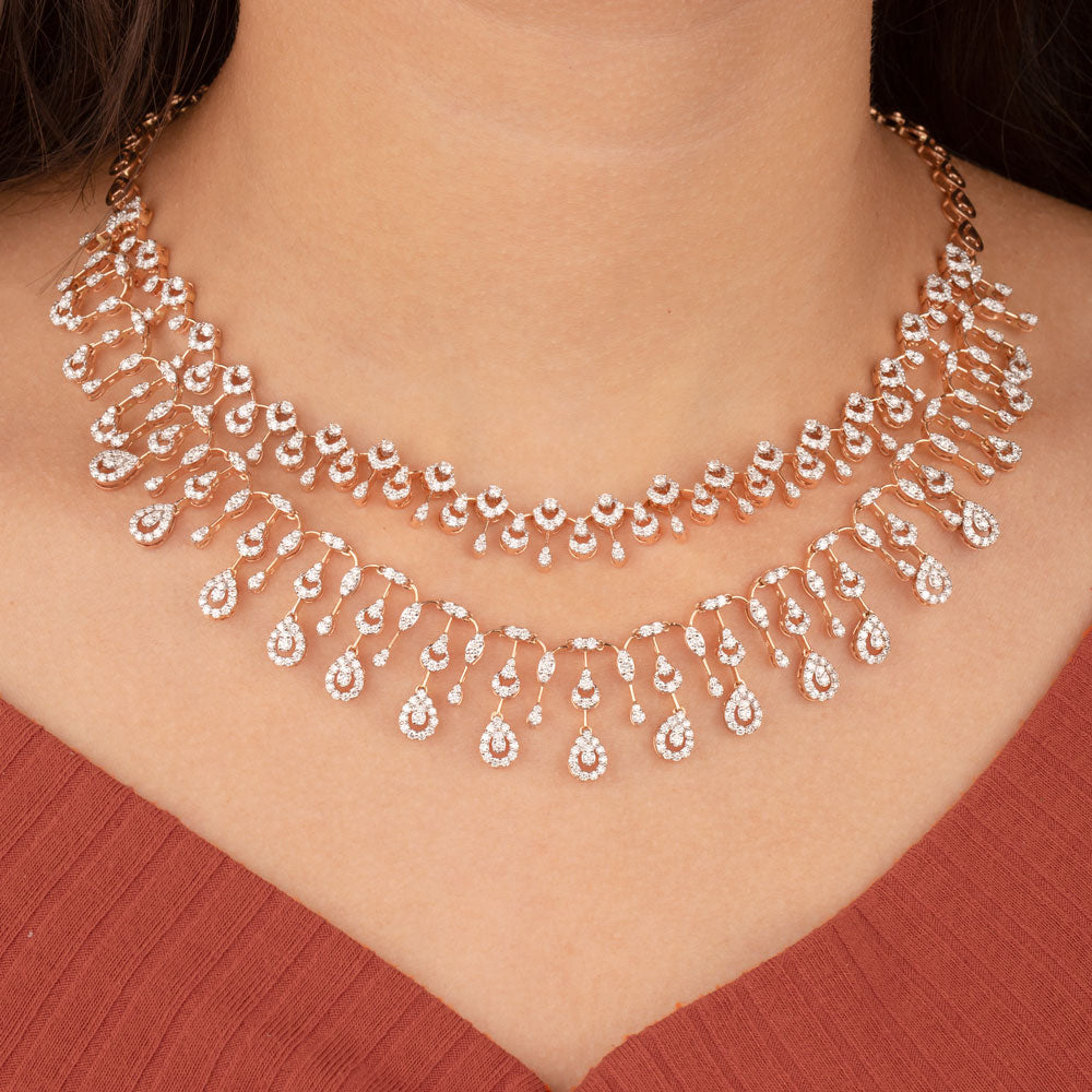 14K Rose Gold Diamond Necklace - 7.87ct VVS-VS-GH