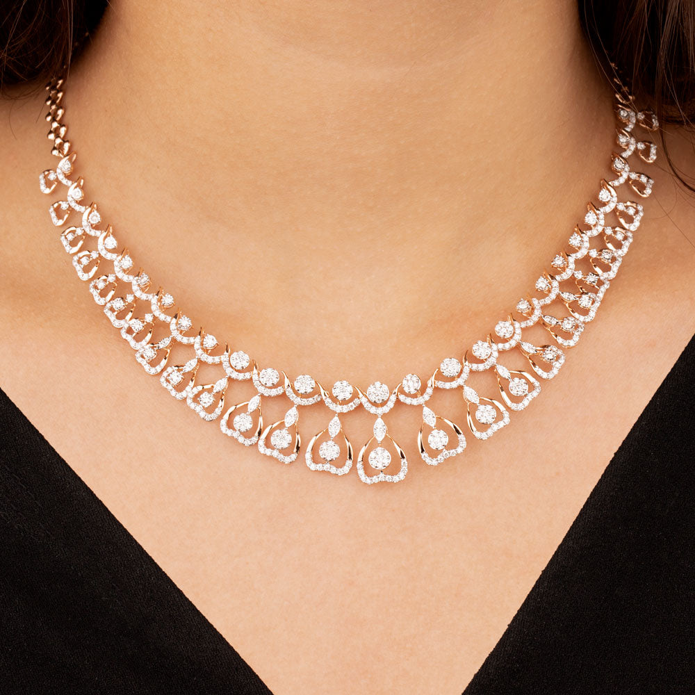 18K Rose Gold Diamond Necklace - 4.035ct VVS-VS-GH