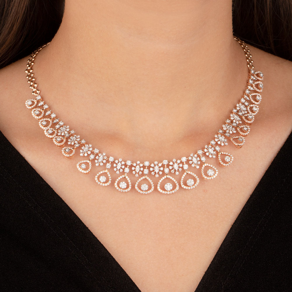 18K Rose Gold Diamond Necklace - 5.374ct VVS-VS-GH