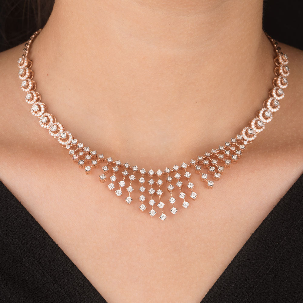 14K Rose Gold Diamond Necklace - 3.169ct VVS-VS-GH