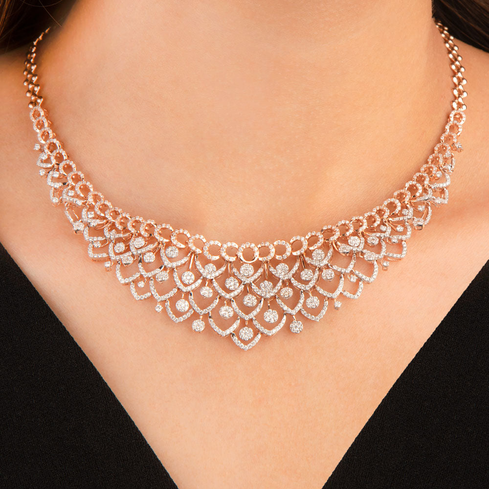 14K Rose Gold Diamond Necklace - 5.04ct SI-GH