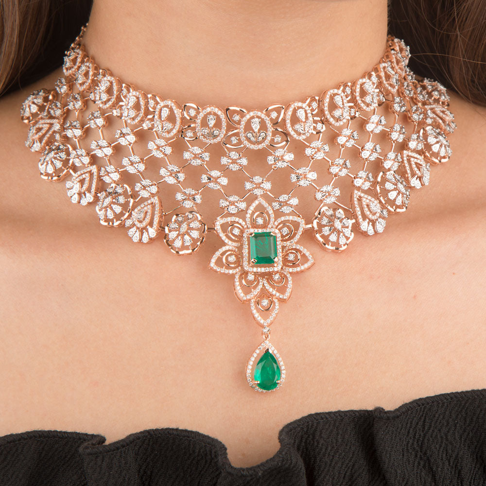 14K Rose Gold Diamond Necklace - 7.24ct VS-SI-FG with Colour Stones