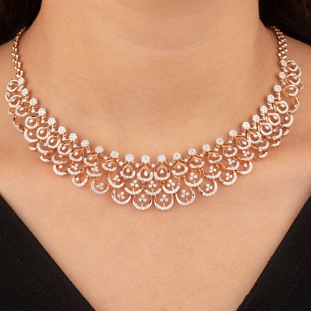 18K Rose Gold Diamond Necklace - 4.908ct VVS-VS-GH