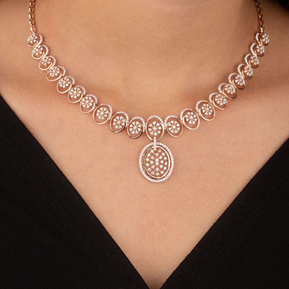 18K Rose Gold Diamond Necklace - 3.027ct VVS-VS-GH