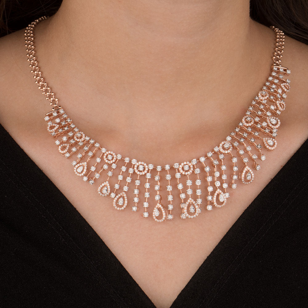 14K Rose Gold Diamond Necklace - 4.336ct VVS-VS-GH
