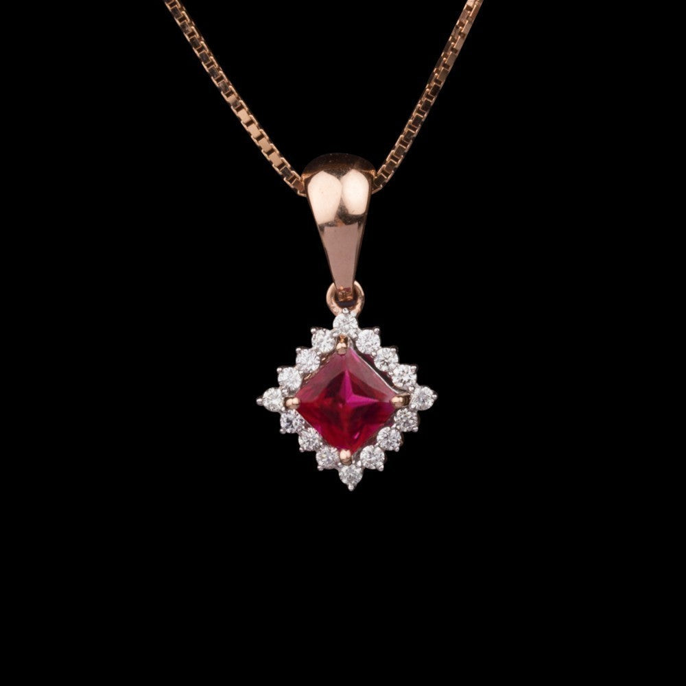 14K Rose Gold Diamond Pendant - 0.19ct SI-IJ with Colour Stones