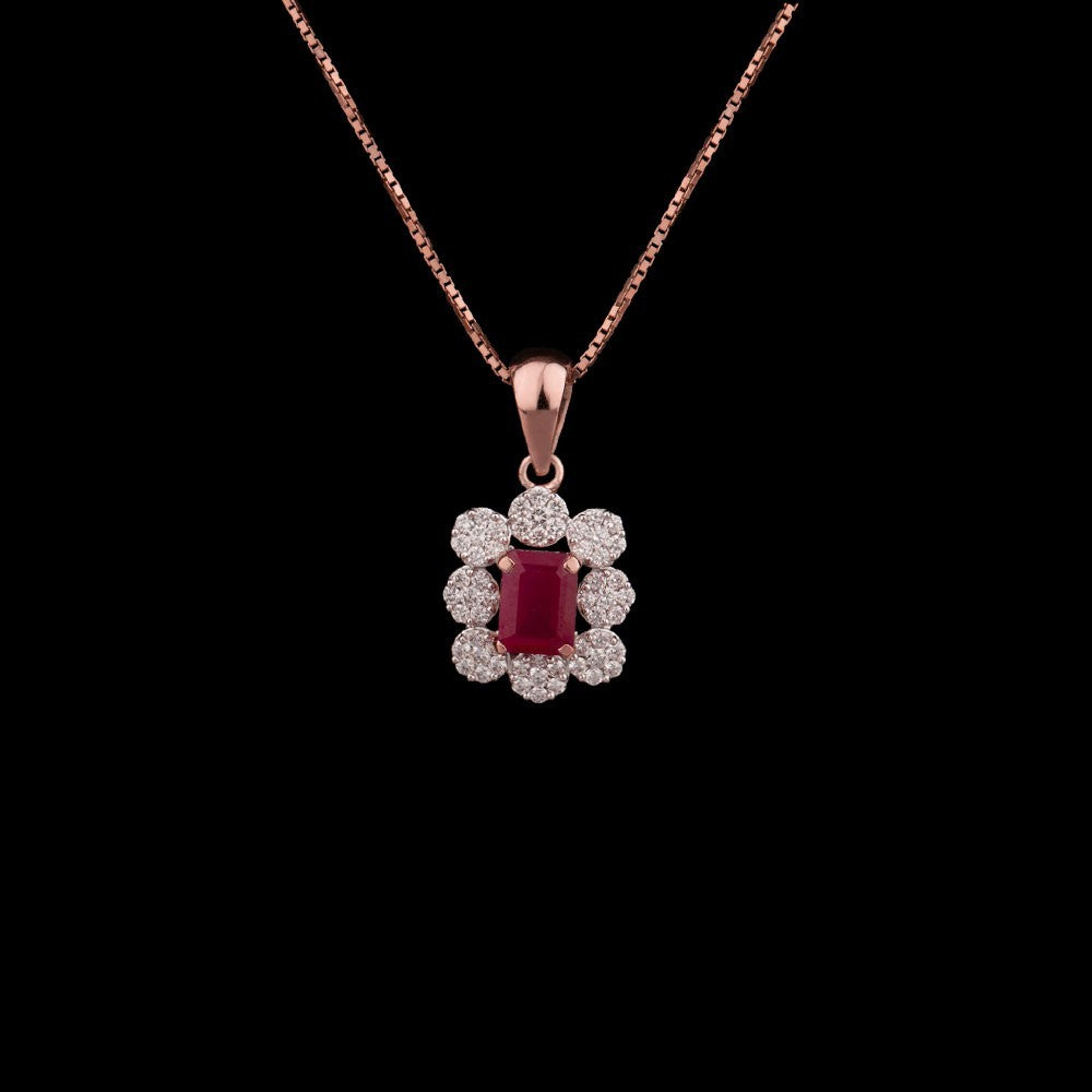14K Rose Gold Diamond Pendant - 0.6ct VS-GH with Colour Stones