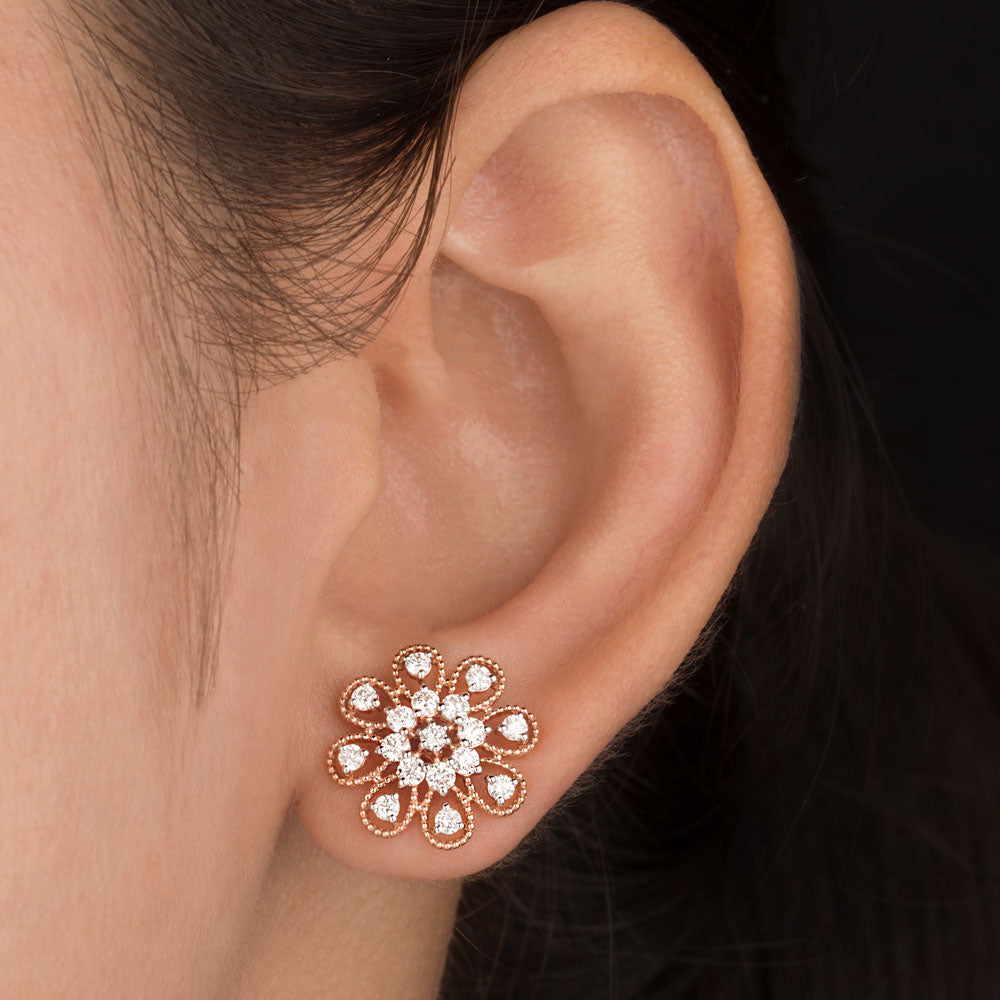 18K Rose Gold Diamond Earrings - 0.835ct VVS-VS-GHI