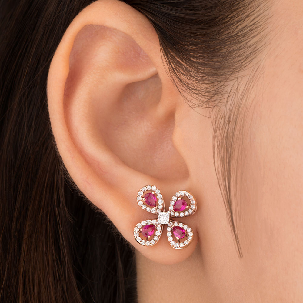 14K Rose Gold Diamond Earrings - 0.81ct VS-SI-FG with Colour Stones
