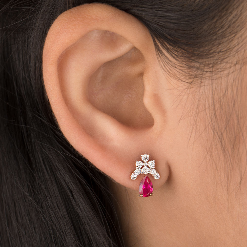14K Rose Gold Diamond Earrings - 0.32ct VVS-VS-IJ with Colour Stones