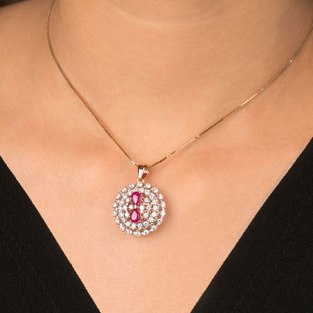 18K Rose Gold Diamond Pendant - 1.6ct VVS-VS-HI with Colour Stones