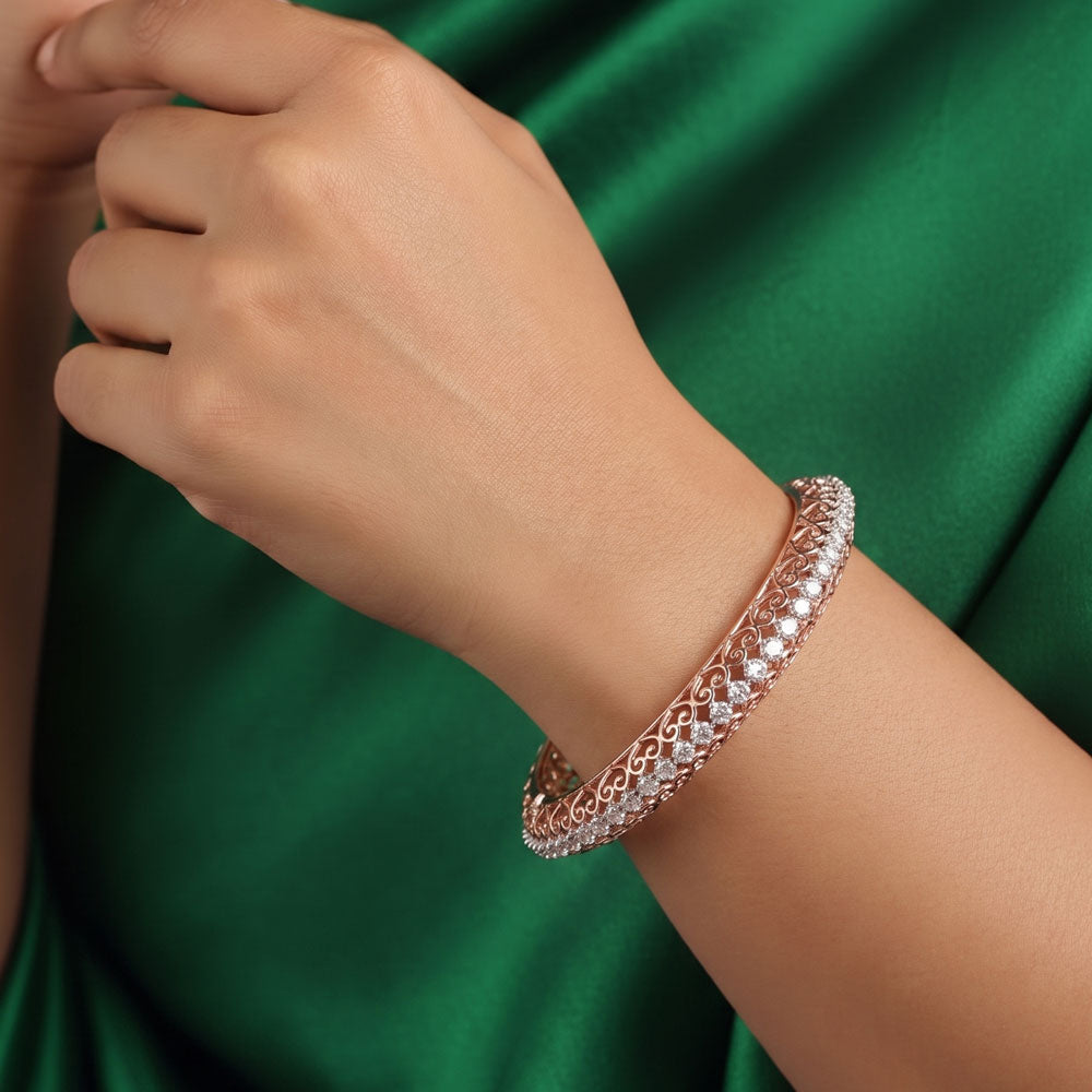 14K Rose Gold Diamond Bangle - 4.68ct VVS-VS-HI