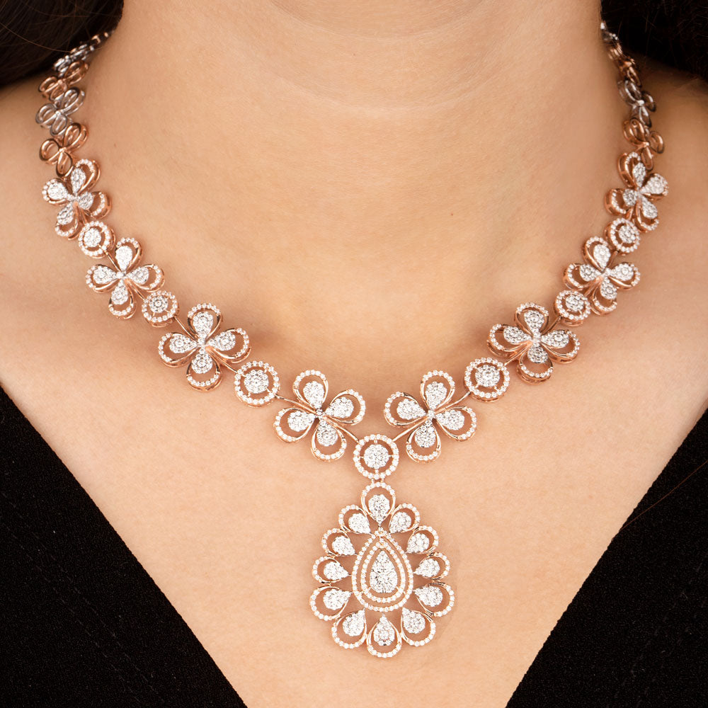 14K Rose Gold Diamond Necklace - 4.96ct VVS-VS-GH
