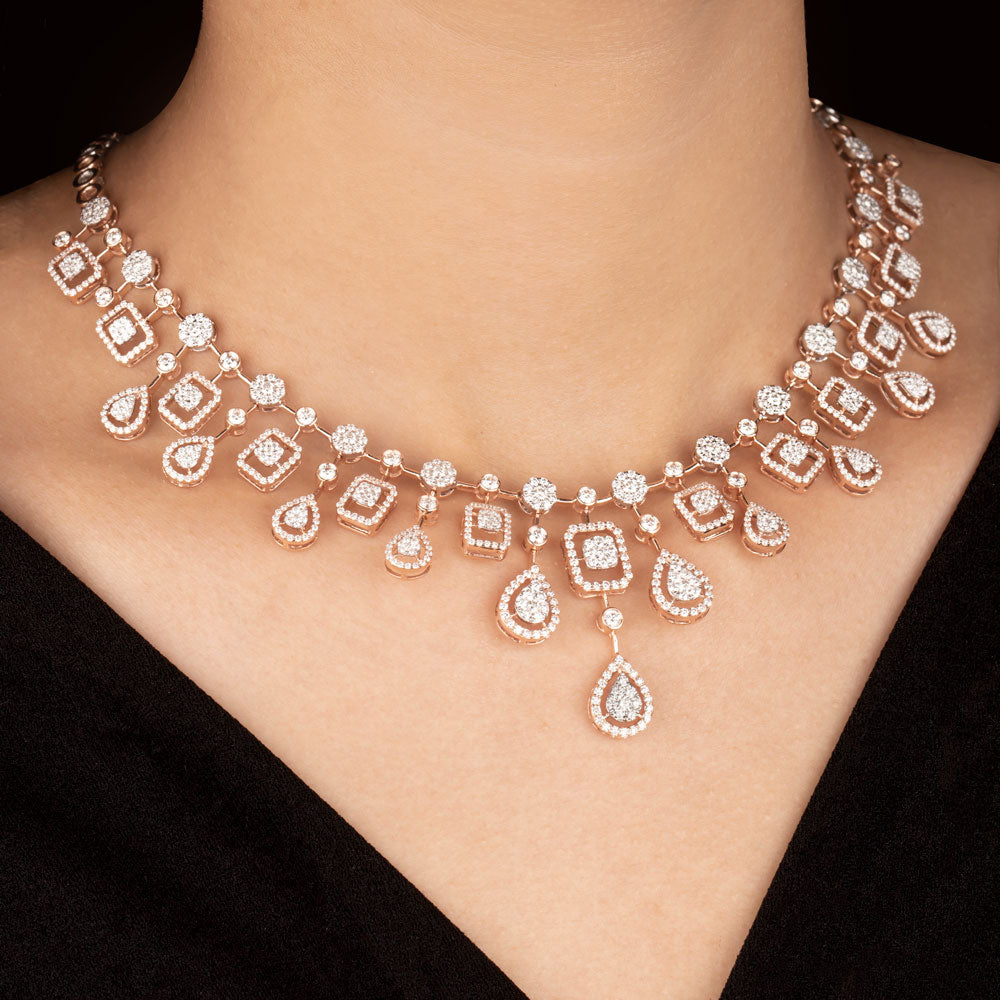 14K Rose Gold Diamond Necklace - 8.66ct VVS-VS-GH