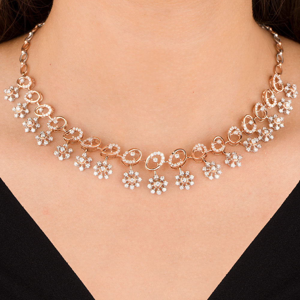 18K Rose Gold Diamond Necklace - 4.19ct VVS-VS-GH