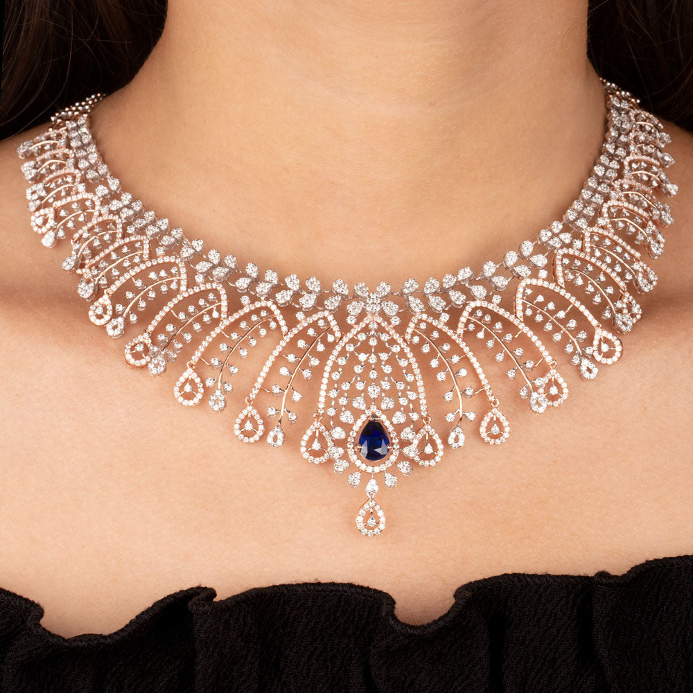 14K Rose Gold Diamond Necklace - 12.32ct VVS-VS-GH with Colour Stones