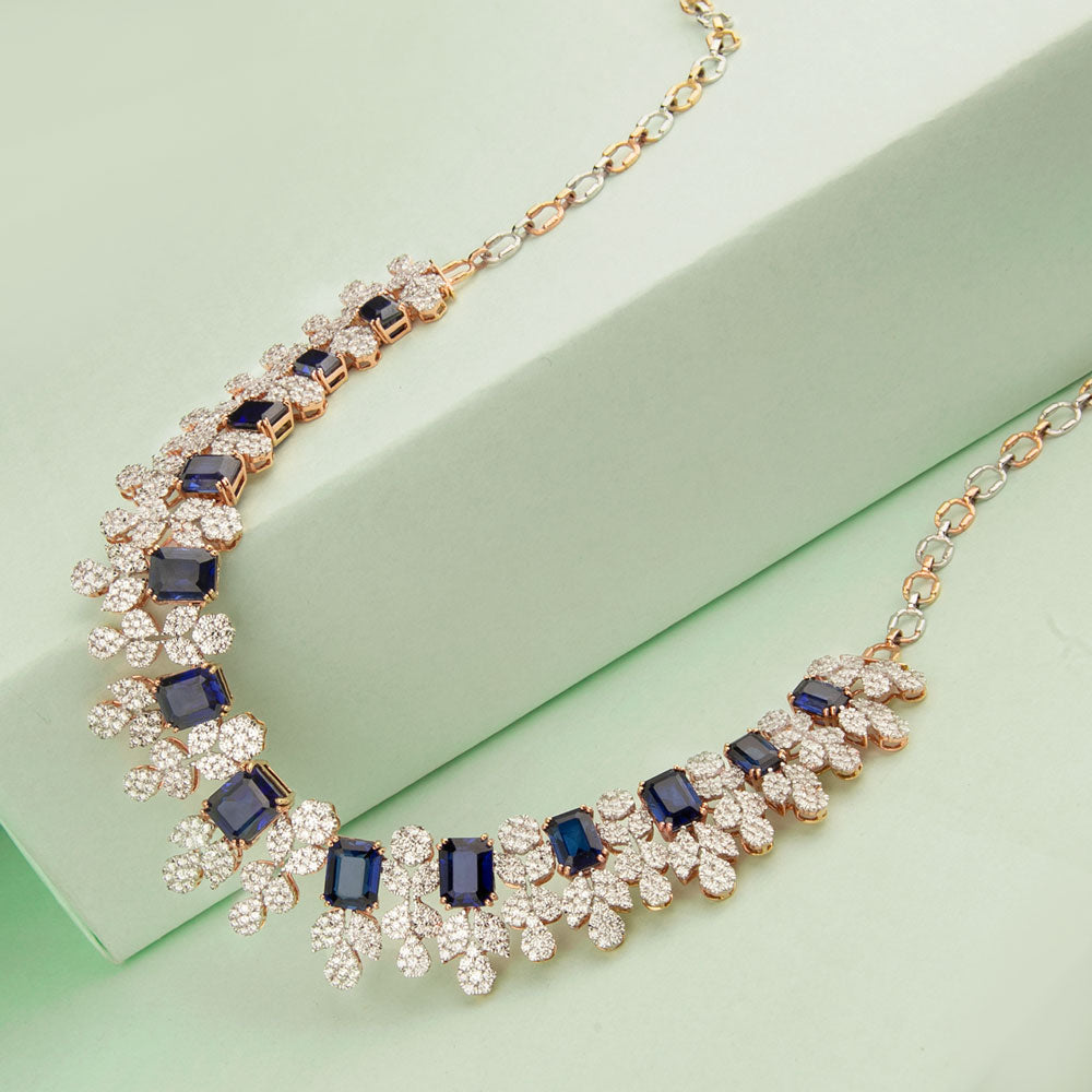 18K Rose Gold Diamond Necklace - 12.11ct VVS-VS-GH with Colour Stones