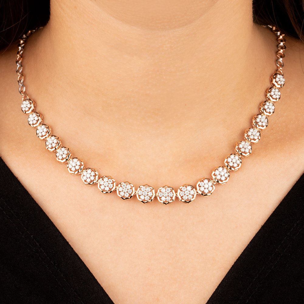 18K Rose Gold Diamond Necklace - 3.395ct VVS-VS-GH