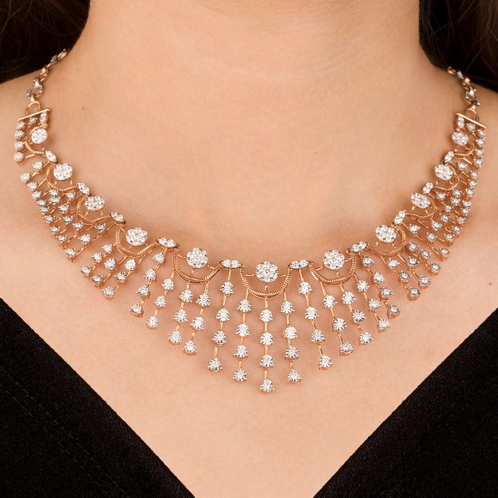14K Rose Gold Diamond Necklace - 4.921ct VVS-VS-GH