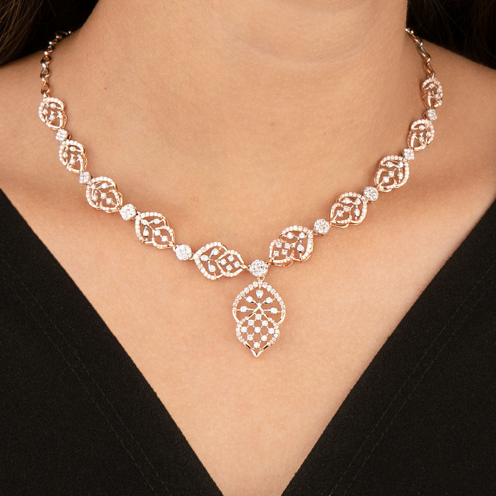 18K Rose Gold Diamond Necklace - 3.49ct VVS-VS-GH