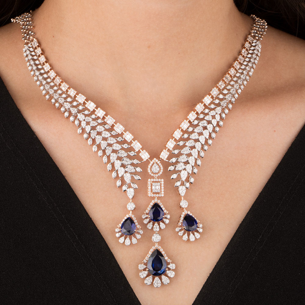 18K Rose Gold Diamond Necklace - 11.303ct VS-SI-FG with Colour Stones