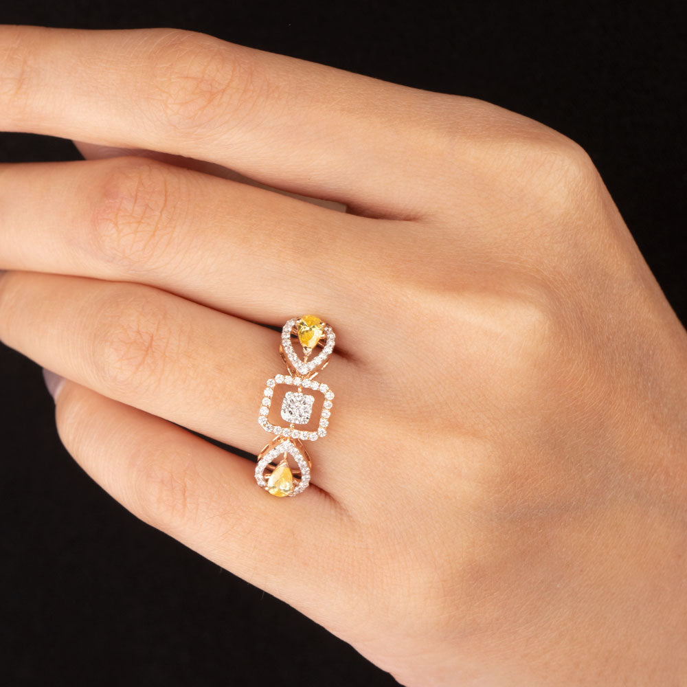 18K Rose Gold Diamond Ring - 0.36ct VVS-VS-GH with Colour Stones