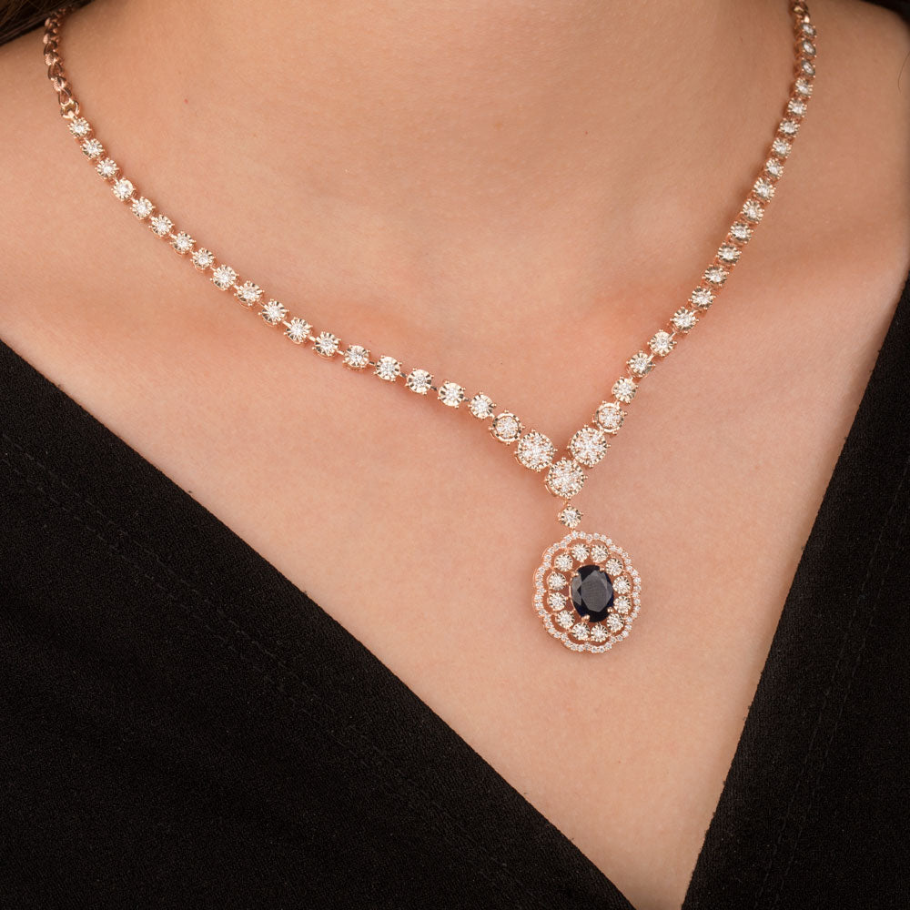 14K Rose Gold Diamond Necklace - 2.61ct VVS-VS-GH with Colour Stones