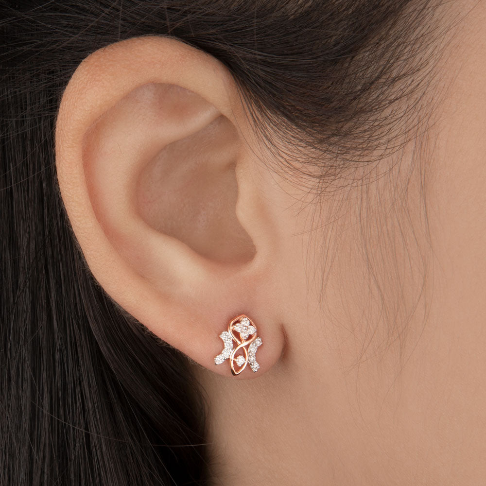 18K Rose Gold Diamond Earrings - 0.21ct SI-GH