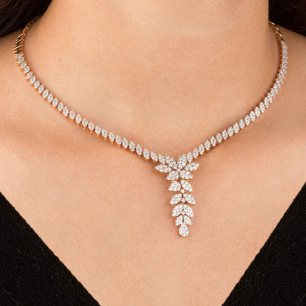 18K Rose Gold Diamond Necklace - 3.957ct VVS-VS-GH