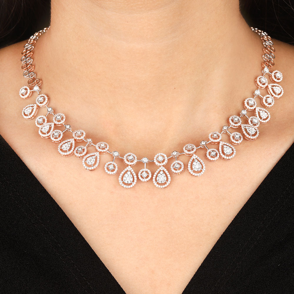 14K Rose Gold Diamond Necklace - 4.26ct VVS-VS-GH