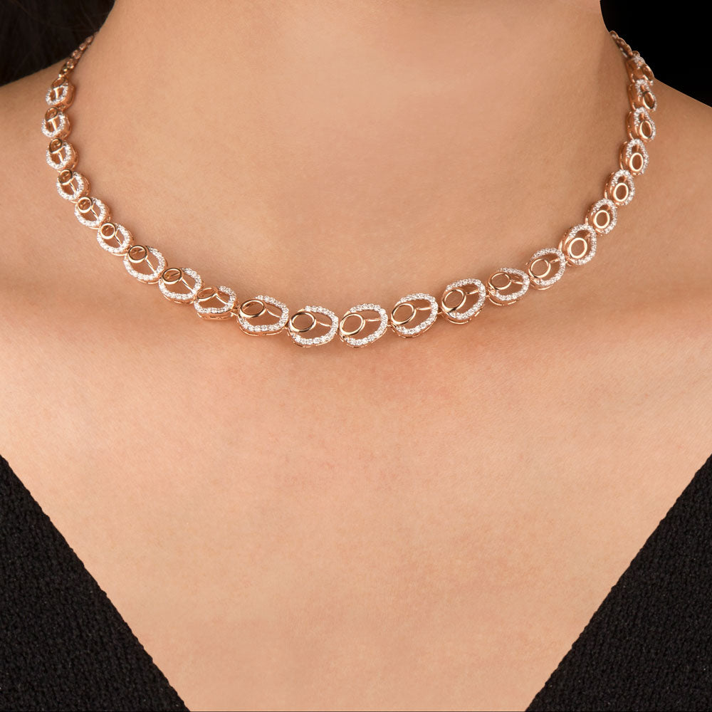 14K Rose Gold Diamond Necklace - 3.4ct VS-SI-FG