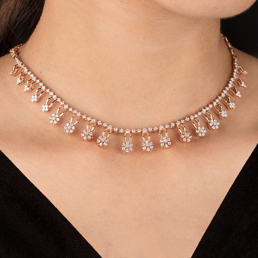 14K Rose Gold Diamond Necklace - 3ct VVS-VS-HI